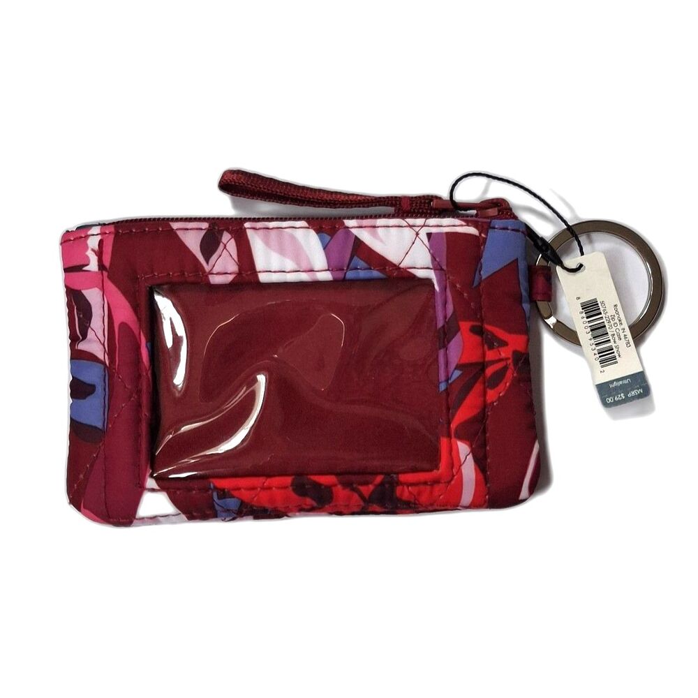 Vera Bradley Zipper ID Case Card Wallet Key Ring Row Show Pattern NWT